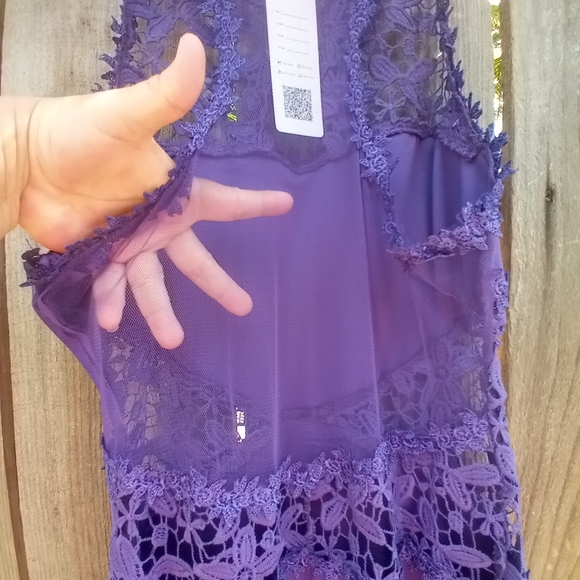 GLORY SUNSHINE DRESS JINUIOR SZ L PURPLE MAXI SLEEVELES HALTER LACE ZIP MERMAID - Picture 9 of 10